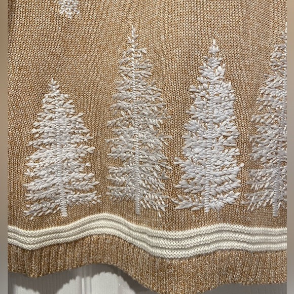 NWT Serengeti Size 2X Tan White Embroidered Snowflake Pine Tree Knit Tunic Top - Picture 2 of 12